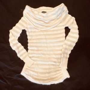 Bebe Ivory and Gold Off-the-Shoulder Sweater